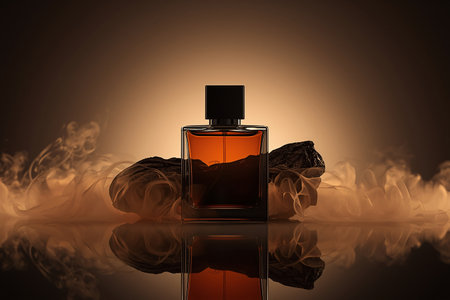Mysterious Amber Cologne Bottle with Smoke and Rockの素材