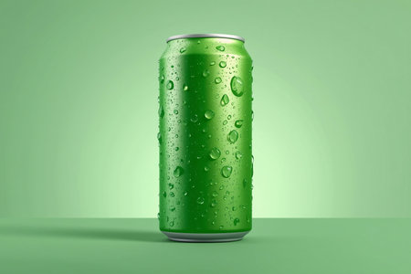 Vibrant Green Aluminum Soda Can with Condensation Dropsの素材