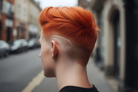 Bold Orange Hair Color with Line Design Fade on Streetの素材