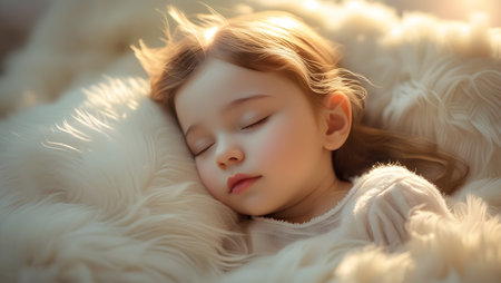Child Sleeping Peacefully on Soft Beddingの素材