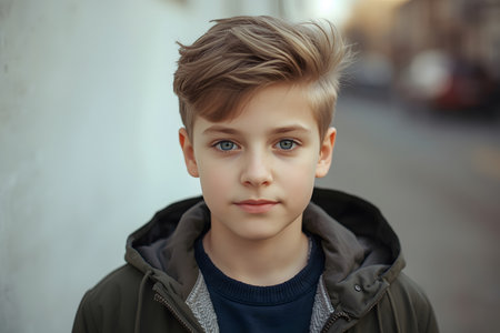 Boy with Spiky Messy Haircut and Hooded Jacketの素材
