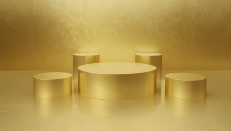 Gold Podiums on a Shiny Gold Background for Product Displayの素材