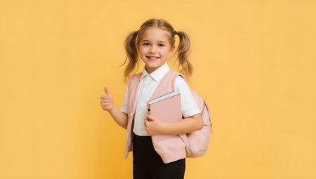 Happy Little Schoolgirl Giving Thumbs Upの素材