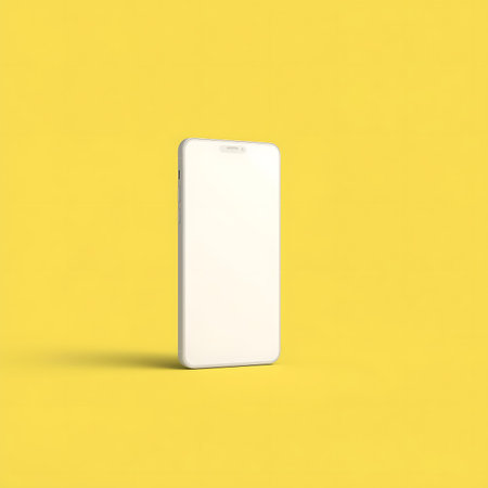 Modern smartphone displayed against a vibrant yellow background highlighting minimalism and design aestheticsの素材