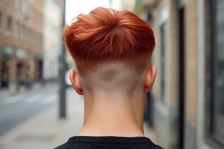 Trendy Top Crop Hairstyle with Orange Hair and High Fadeの素材