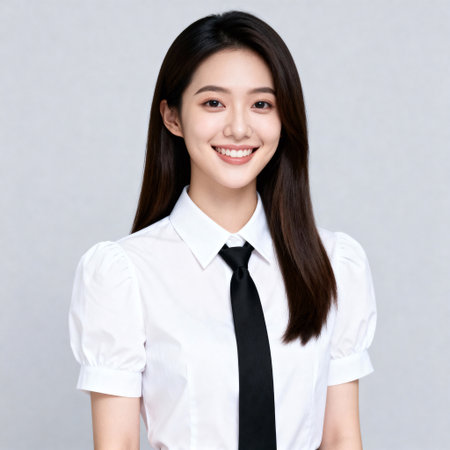 Smiling Asian Professional Woman with Black Tie Portraitの素材