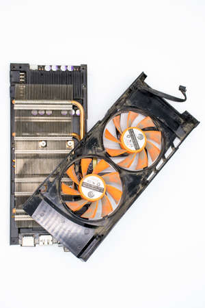 Pyatigorsk, Russia. 12/16/2011 NVIDIA Geforce GTX 465 graphics card isolated on a white background