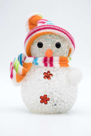 Christmas toy snowman handmade isolated on white backgroundの写真素材