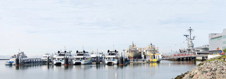 Alameda, CA - January 28, 2019: WETA, Water Emergency Transportation Authority, where SF Ferries are docked when not in use. Construction begun in 2016 completed in 2018. Opening was Dec 18, 2018.のeditorial素材