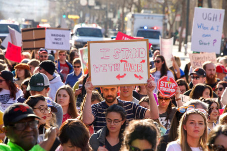 San Francisco, CA - January 19, 2019: Unidentified participants in the Women's March. This year's theme is Truth To Power and celebrating the Womens Wave.のeditorial素材