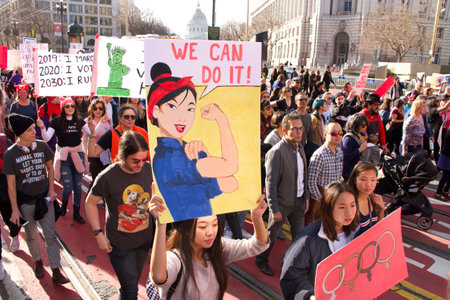 San Francisco, CA - January 19, 2019: Unidentified participants in the Women's March. This year's theme is Truth To Power and celebrating the Womens Wave.のeditorial素材