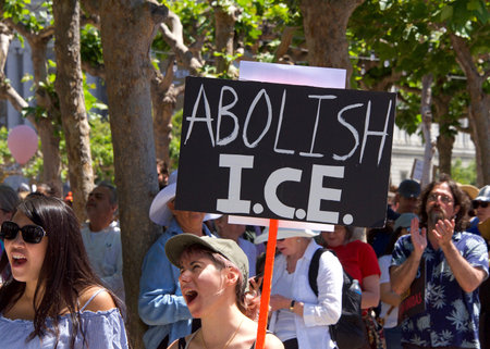 San Francisco, CA - June 30, 2018: Thousands of protestors in a Families Belong Together march to...