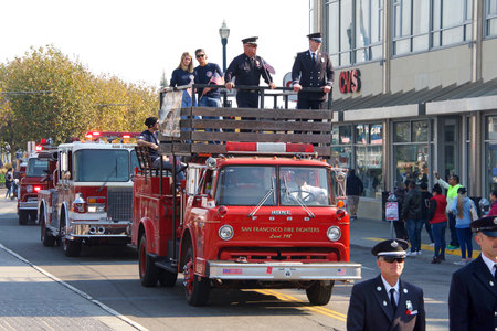 San Francisco, CA - November 11, 2018: Unidentified participants in the Veterans Day Parade in...