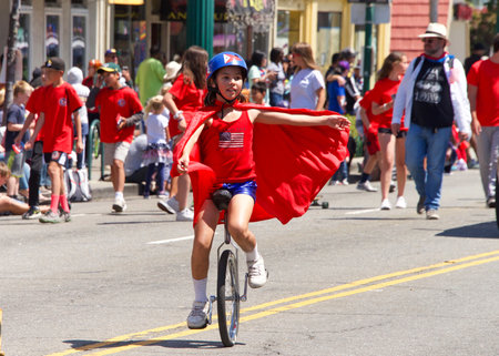 Alameda, CA - July 04, 2018: The Alameda 4th of July Parade is one of the largest and longest Independence Day parade in the nation. Unidentified participants in the 2018 parade.のeditorial素材