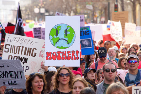 San Francisco, CA - January 19, 2019: Unidentified participants in the Women's March. This year's...