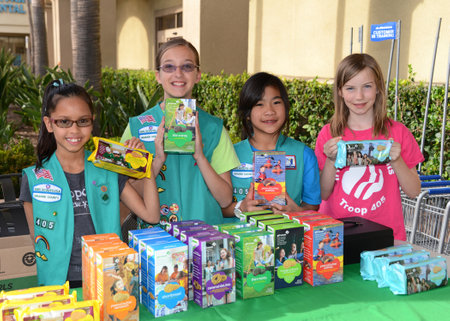 Irvine, CA - February 15, 2013: Girl Scout cookie booth sale, helping girls build confidence, public speaking skills, marketing, working as a team and learning to handle rejection to name a few.のeditorial素材