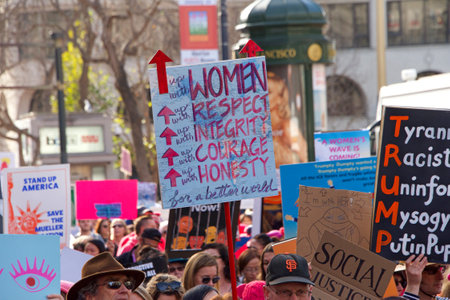 San Francisco, CA - January 19, 2019: Unidentified participants in the Women's March. This year's theme is Truth To Power and celebrating the Womens Wave.のeditorial素材