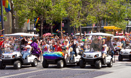San Francisco, CA - June 24, 2018: Participants of the 48th annual Gay Pride Parade, one of the oldest and largest LGBTQIA parades in the world hosting over 280 contingents this year.のeditorial素材