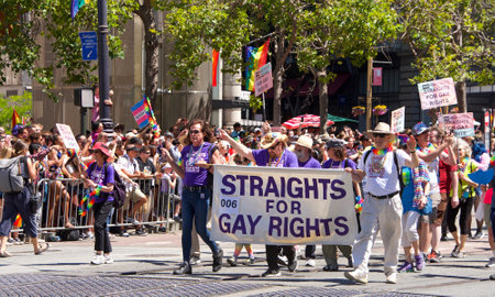 San Francisco, CA - June 24, 2018: Participants of the 48th annual Gay Pride Parade, one of the oldest and largest LGBTQIA parades in the world hosting over 280 contingents this year.のeditorial素材