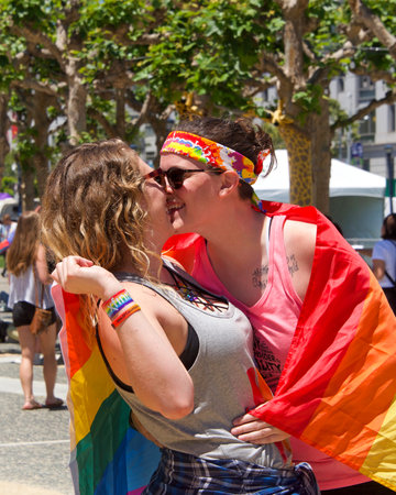 San Francisco, CA - June 23, 2018: Participants at San Francisco Pride, one of the largest...