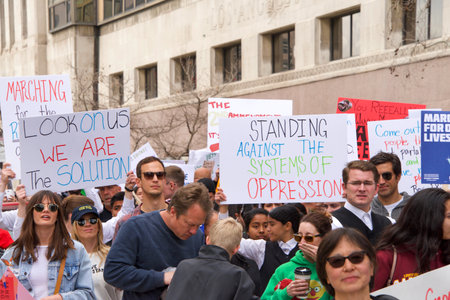 Los Angeles, CA - March 24, 2018: With calls to End gun violence, no more silence!  thousands of...