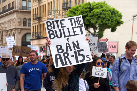 Los Angeles, CA - March 24, 2018: With calls to End gun violence, no more silence!  thousands of...