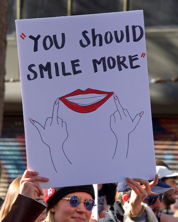 San Francisco, CA - January 20, 2018: Unidentified participants in the Women's March. Designed to engage and empower all people to support women's rights, and to encourage vote in midterm elections.のeditorial素材