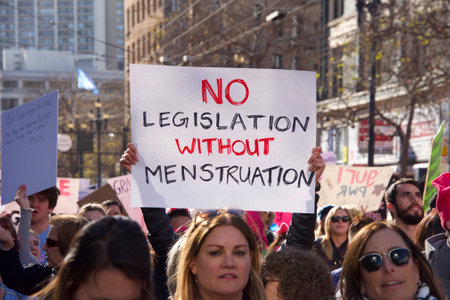 San Francisco, CA - January 20, 2018: Unidentified participants in the Women's March. Designed to...
