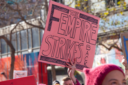 San Francisco, CA - January 20, 2018: Unidentified participants in the Women's March. Designed to...