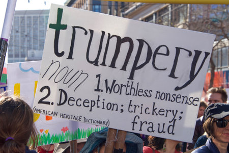 San Francisco, CA - January 20, 2018: Unidentified participants in the Women's March. Designed to engage and empower all people to support women's rights, and to encourage vote in midterm elections.のeditorial素材