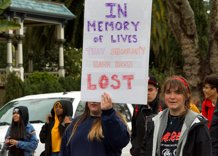Alameda, CA - March 14, 2018: With calls to â€œEnd gun violence, no more silence!â€...