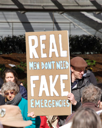 San Francisco, CA - February 18, 2019: Unidentified Participants protesting President Donald Trump's...