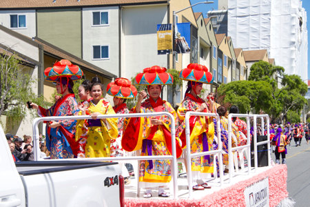 San Francisco, CA - April 21, 2019: Unidentified participants in the 52nd annual Cherry Blossom...
