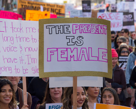 San Francisco, CA - January 19, 2019: Unidentified participants in the Women's March. This year's theme is Truth To Power and celebrating the Womens Wave.のeditorial素材