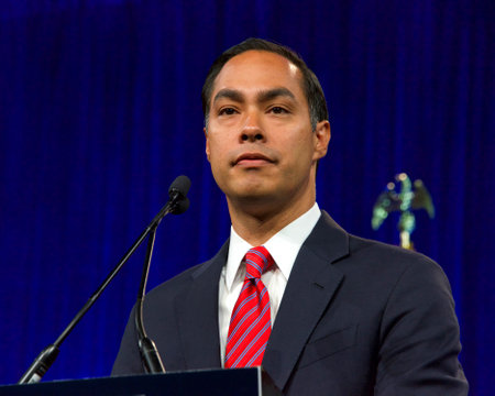 San Francisco, CA - August 23, 2019: Presidential candidate Julian Castro speaking at the Democratic National Convention summer session in San Francisco, California.のeditorial素材