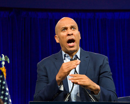 San Francisco, CA - August 23, 2019: Presidential candidate Cory Booker speaking at the Democratic National Convention summer session in San Francisco, California.のeditorial素材