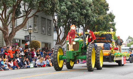 Half Moon Bay, CA - Oct 19, 2019: Unidentified participants in the 49th annual Art and Pumpkin...