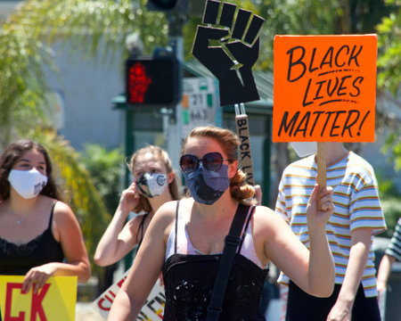 Alameda, CA - July 4, 2020: People protesting the death of George Floyd and others. Black Lives...