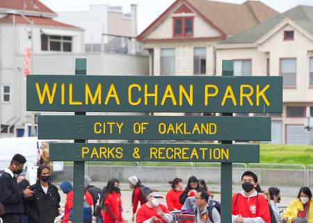 Oakland, CA - Jan 29, 2023: Sign at Wilma Chan Park.  Wilma Chan was the first woman and Asian...