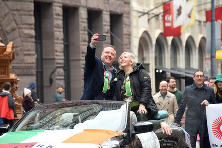 San Francisco, CA - March 11, 2023: Cllr Colm Kelleher deputy Lord Mayor of Cork in the  2023 Saint Patrick's Day Parade.のeditorial素材