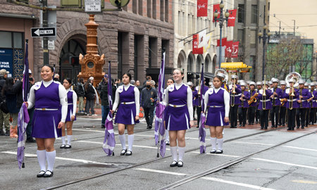 San Francisco, CA - March 11, 2023: Unidentified participants 2023 Saint Patrick's Day Parade, the...