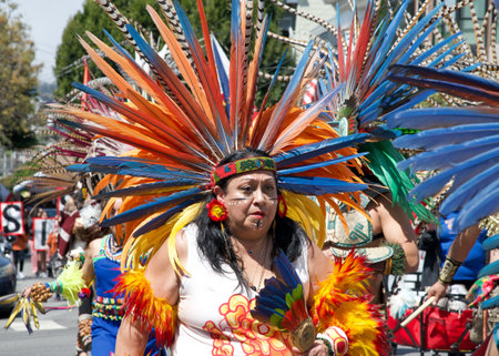 San Francisco, CA - April 29, 2023: Unidentifed participants in the annual Cesar Chavez Parade...