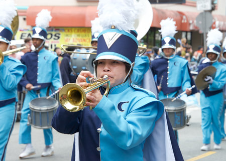 San Francisco, CA - May 28, 2023: Unidentified participants in the 45th annual Carnaval Grand Parade...