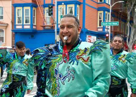San Francisco, CA - May 28, 2023: Unidentified participants in the 45th annual Carnaval Grand Parade...