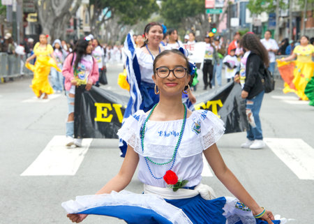 San Francisco, CA - May 28, 2023: Unidentified participants in the 45th annual Carnaval Grand Parade in the Mission District.のeditorial素材