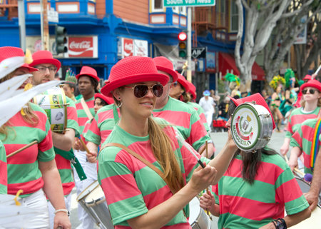 San Francisco, CA - May 28, 2023: Unidentified participants in the 45th annual Carnaval Grand Parade...