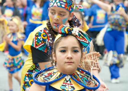 San Francisco, CA - May 28, 2023: Unidentified participants in the 45th annual Carnaval Grand Parade...