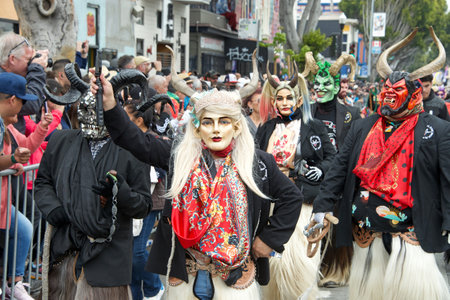 San Francisco, CA - May 28, 2023: Unidentified participants in the 45th annual Carnaval Grand Parade...