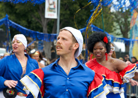 San Francisco, CA - May 28, 2023: Unidentified participants in the 45th annual Carnaval Grand Parade...