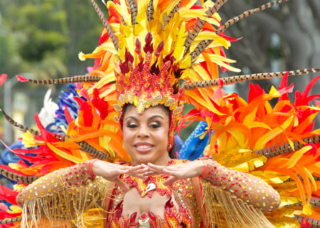 San Francisco, CA - May 28, 2023: Unidentified participants in the 45th annual Carnaval Grand Parade...